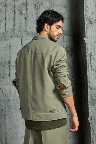 Shacket Set for Contemporary Wear - Green Paint Strokes by Sarab Khanijou