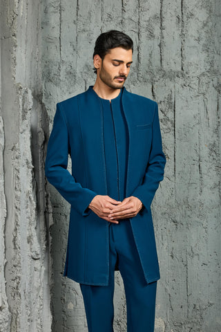 Indowestern Set for Indian Wedding - Blue Vogue Set by Sarab Khanijo