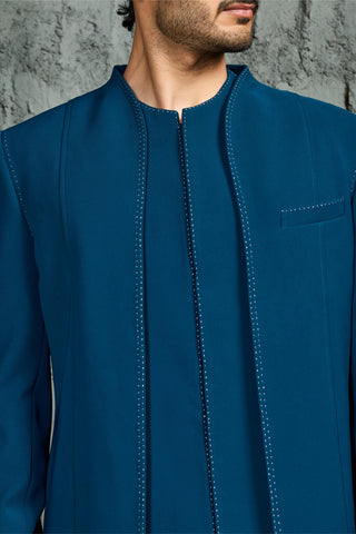 Indowestern Set for Indian Wedding - Blue Vogue Set by Sarab Khanijo