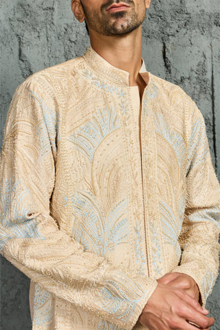 Kurta Set for Indian Wedding - Beige Oasis Kurta by Sarab Khanijou