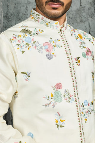 Waistcoat Set for Indian Wedding - Ivory Gulmohar Set by Sarab Khanijou