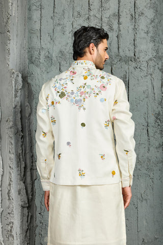 Waistcoat Set for Indian Wedding - Ivory Gulmohar Set by Sarab Khanijou