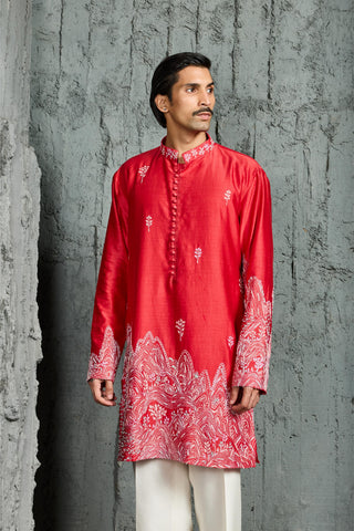 Kurta Set for Indian Wedding - Red Gulrang Ridge by Sarab Khanijou