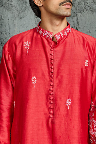 Kurta Set for Indian Wedding - Red Gulrang Ridge by Sarab Khanijou