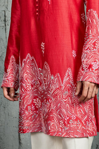 Red rangrez gulrang ridge kurta set