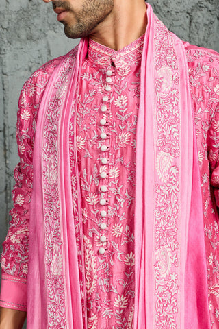 Pink Heritage Kurta Set for Indian Wedding - Pink Gulnaar Kurta by Sarab Khanijou