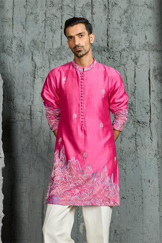 Kurta Set for Indian Wedding - Pink Gulrang Ridge by Sarab Khanijou