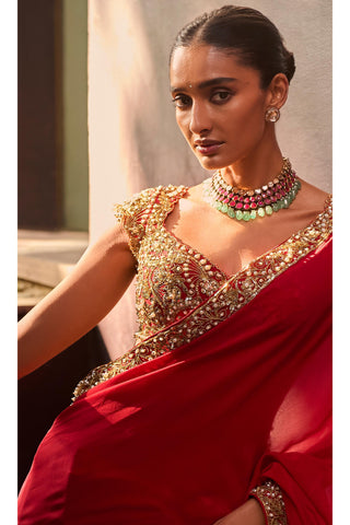 Saree Set Indian Wedding Red Elegant by Tamanna Punjabi Kapoor