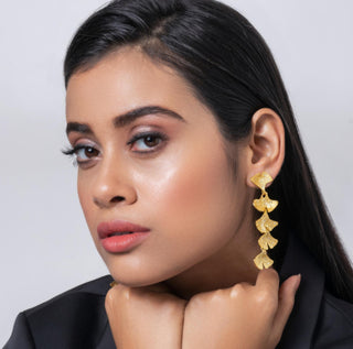 Earring Contemporary Wear - Gold Ginkgo Leaf Dangle by Putstyle