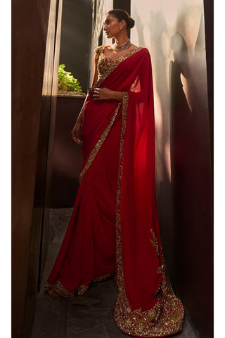 Saree Set Indian Wedding Red Elegant by Tamanna Punjabi Kapoor