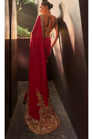 Saree Set Indian Wedding Red Elegant by Tamanna Punjabi Kapoor