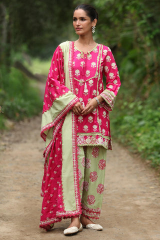 Pink alagi malgudi days kurta set