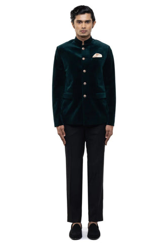 Green metallic buttons bandhgala set