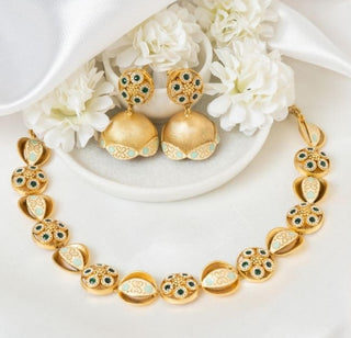 Necklace Set Floral Wear - Gold Safah Meenakari Set by Putstyle