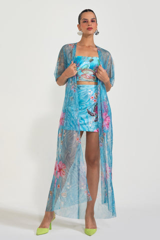 Bustier and Skirt with Cape for Contemporary Wear – Blue Turtle Me Softly by Nautanky