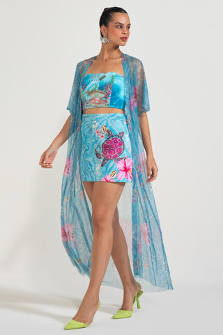 Bustier and Skirt with Cape for Contemporary Wear – Blue Turtle Me Softly by Nautanky