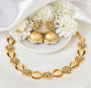 Necklace Set Floral Wear - Gold Safah Meenakari Set by Putstyle
