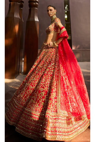 Lehenga Set Indian Wedding Red Classic by Tamanna Punjabi Kapoor