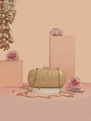 Gold mirai embroidered clutch