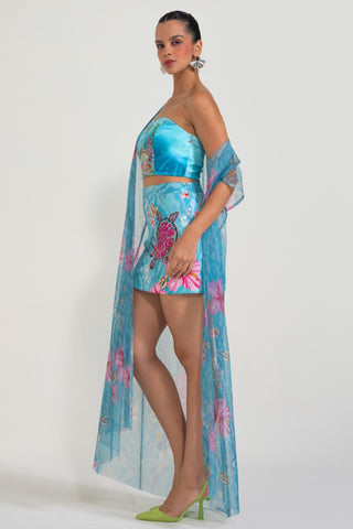 Bustier and Skirt with Cape for Contemporary Wear – Blue Turtle Me Softly by Nautanky