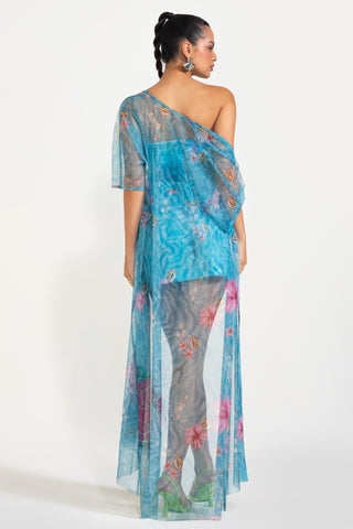 Bustier and Skirt with Cape for Contemporary Wear – Blue Turtle Me Softly by Nautanky