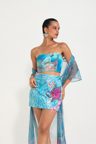Bustier and Skirt with Cape for Contemporary Wear – Blue Turtle Me Softly by Nautanky