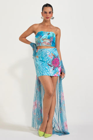 Bustier and Skirt with Cape for Contemporary Wear – Blue Turtle Me Softly by Nautanky