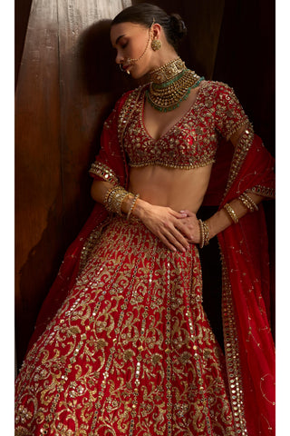 Lehenga Set Indian Wedding Red Classic by Tamanna Punjabi Kapoor