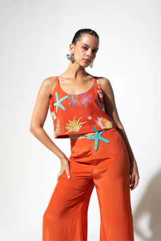 Cami Top with Flared Pants for Contemporary Wear – Orange Mermaid Mischief by Nautanky