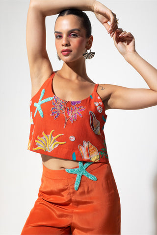 Cami Top with Flared Pants for Contemporary Wear – Orange Mermaid Mischief by Nautanky