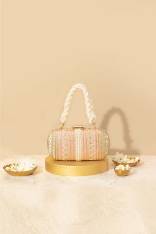 Gold pastel naaz embroidered capsule clutch