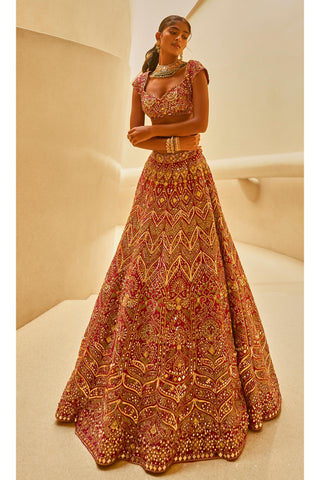 Raw Silk Lehenga Set Indian Wedding Pink Elegant by Tamanna Punjabi Kapoor