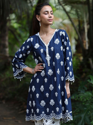 Blue abana malgudi day kurta set