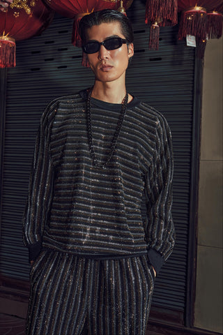 Sweatshirt Set for Contemporary Wear – Black Striped Mono by Itrh