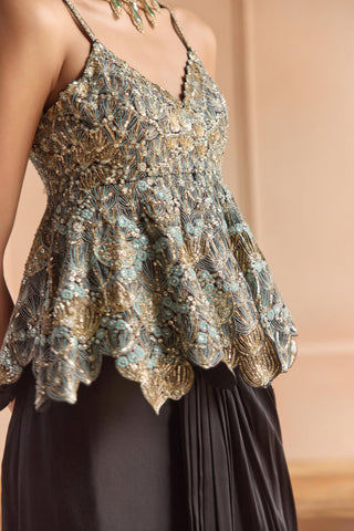 Black Peplum Set for Indian Wedding - Black Off The Record Embroidered Peplum Set by Osaa by Adarsh at Mrs. G

