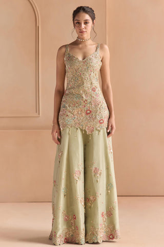 Sharara Set for Indian Wedding - Green Off The Record Embroidered Sharara Set by Osaa by Adarsh at Mrs. G

