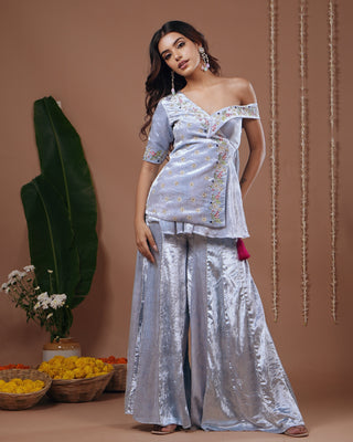 Indo set for Indian Wedding – Sky Blue Velvet by AHI Clothing