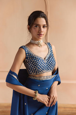 Saree Set for Indian Wedding - Blue Off The Record Saree Set by Osaa by Adarsh at Mrs. G

