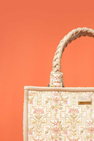 White mogra embroidered handbag