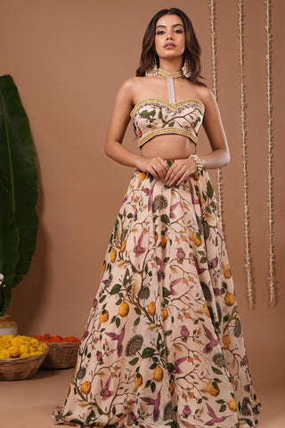 Lehenga set for Indian Wedding – Cream Lemon Printed by AHI Clothing