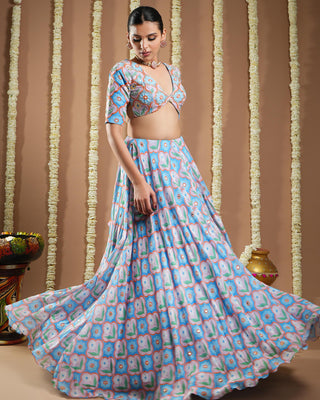 Sky blue printed avyanna lehenga set