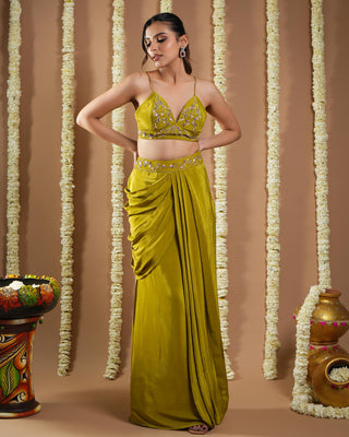 Mehendi green shrug avyanna drape set