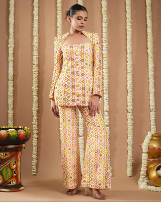 Off white multicolor printed avyanna coat & pant set