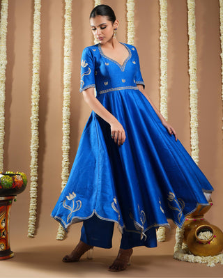 Royal blue avyanna cutwork anarkali set