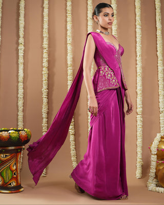 Grape wine avyanna corset pre-draped saree