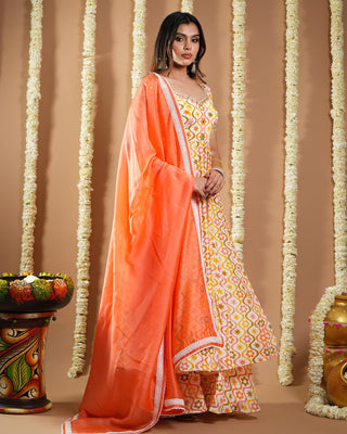 Off white multicolor printed avyanna anarkali set