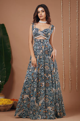 Indo dress for Contemporary Wear – Navy Blue Digital Print by AHI Clothing