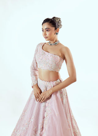 Lehenga Set for Indian Weddings – Pink Parse Organza Craft by Pallavi Poddar
