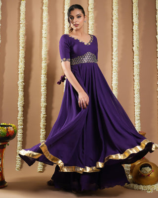 Dark purple avyanna anarkali set