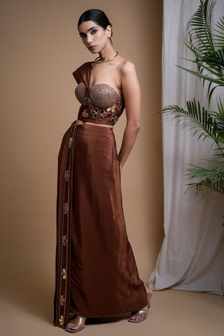 Brown sitara corset drape set